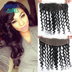 Bundles & Curls Human Hair Extensions Brazilian 13x2 Deep Wave Lace Frontal Closure