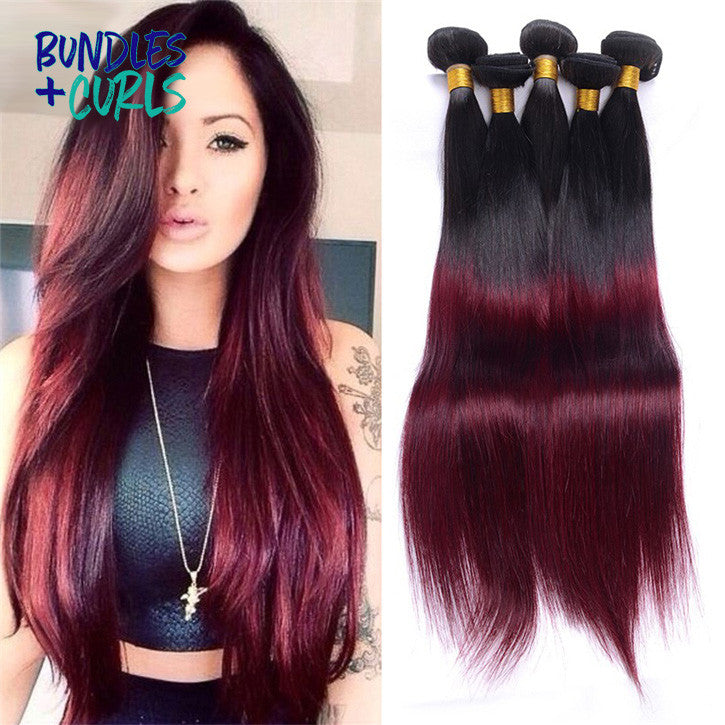 Bundles & Curls - Human Hair Extensions 3 Bundles of Brazilian 1B/99J Straight Hair