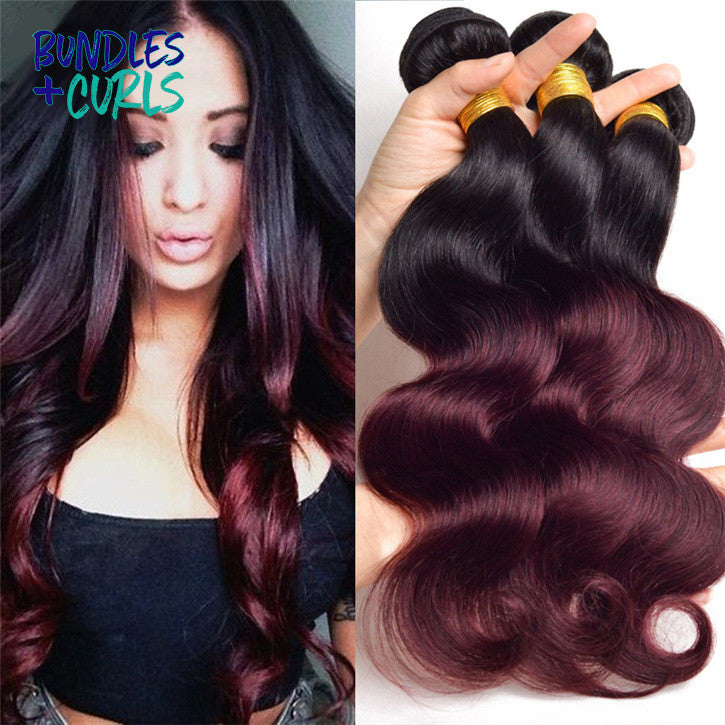 Bundles & Curls - Human Hair Extensions Brazilian Body Wave 1B/99J Hair