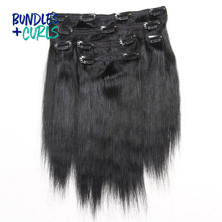 Bundles & Curls - Human Hair Extensions Clip-In Hair #1 Silky Straight Hair