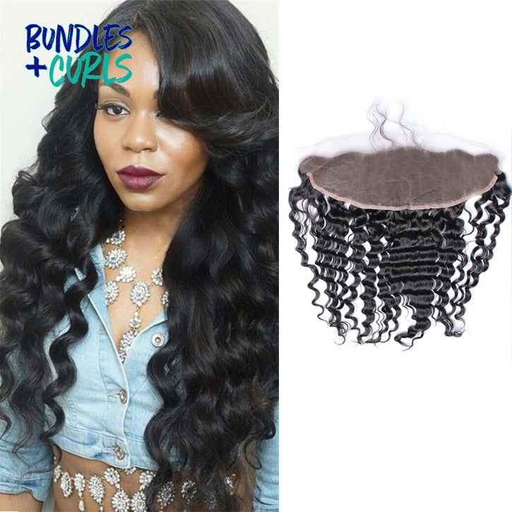 Bundles & Curls - Human Hair Extensions Brazilian 13x4 Deep Wave Lace Frontal Closure
