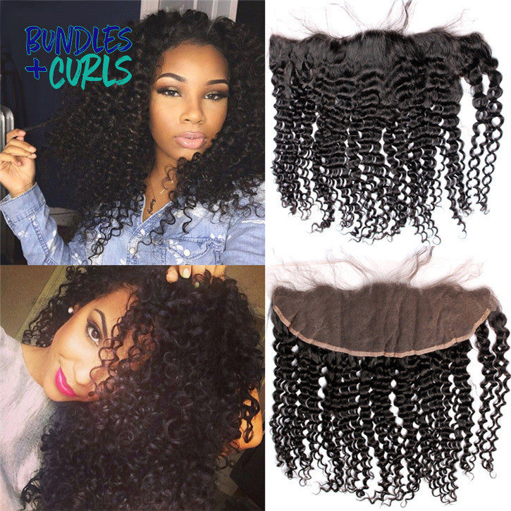 Bundles & Curls Human Hair Extensions Brazilian 13x4 Kinky Curly Lace Frontal Closure