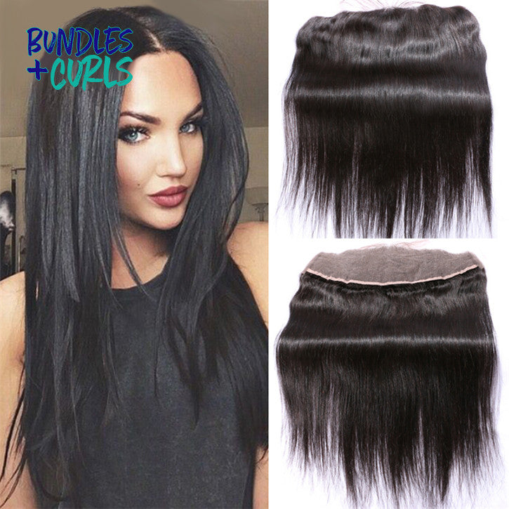 Bundles & Curls Human Hair Extensions Brazilian 13x4 Straight Lace Frontal Closure