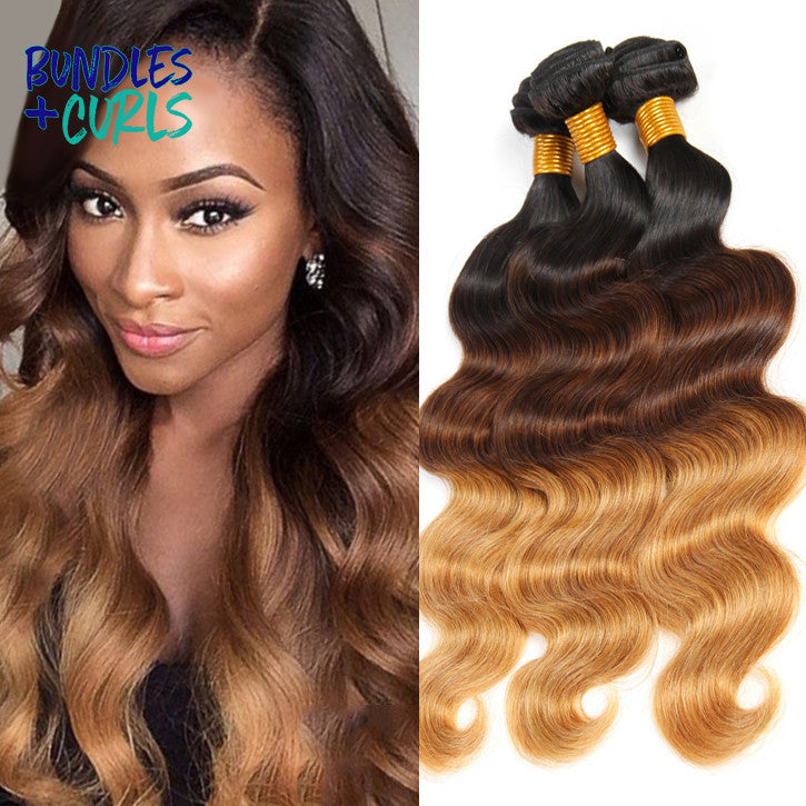 Bundles & Curls Human Hair Extensions 3 Bundles of Brazilian 1B/4/27 Body Wave Hair