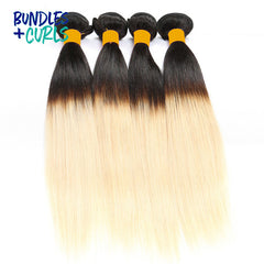 Bundles & Curls - Human Hair Extensions Brazilian 1B/613 (Black/Blonde) Straight Hair