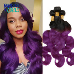 Bundles & Curls - Human Hair Extensions Brazilian 1B/Purple (Black/Purple) Body Wave Hair