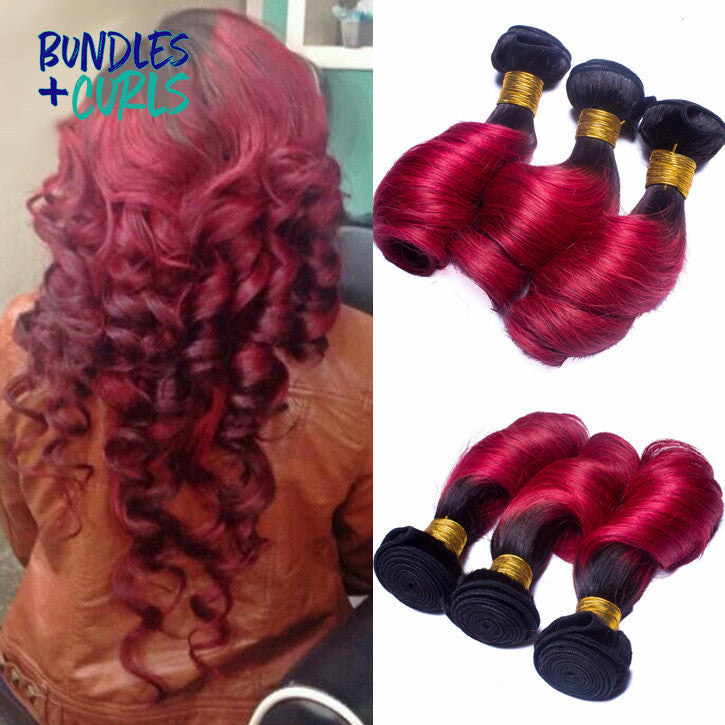 Bundles & Curls - Human Hair Extensions Brazilian 1B/Red (Black/Red) Fumi Bounce Hair
