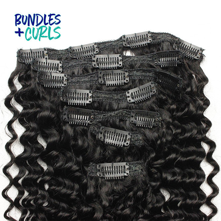 Bundles & Curls - Human Hair Extensions Clip-In Hair #1 (Jet Black) Kinky Curly Hair