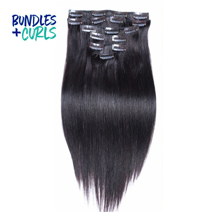 Bundles & Curls - Human Hair Extensions Clip-In Hair #1 Straight Remy Hair