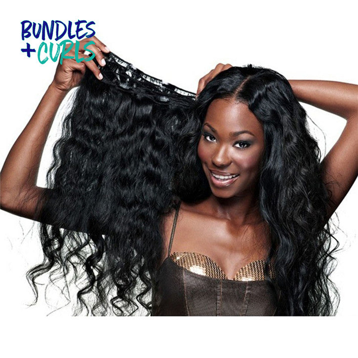 Bundles & Curls - Human Hair Extensions Clip-In Hair #1 (Jet Black) Body Wave