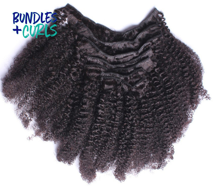 Bundles & Curls - Human Hair Extensions Clip-In Hair #1 (Jet Black) Kinky Curly 120 gram 8A grade hair