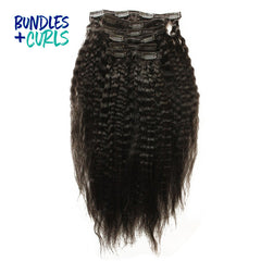 Bundles & Curls - Human Hair Extensions Clip-In Hair #1 (Jet Black) Kinky Straight