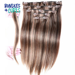 Bundles & Curls - Human Hair Extensions Clip-In Hair #4/27 Straight Hair
