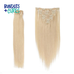 Bundles & Curls - Human Hair Extensions Clip-In Hair #613 Straight Hair
