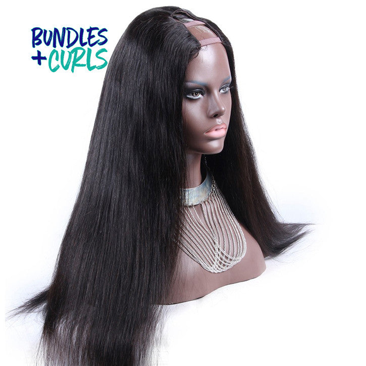 Bundles & Curls - Human Hair Extensions Brazilian Straight U Part Wig