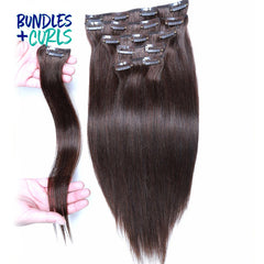 Bundles & Curls - Human Hair Extensions Clip-In Hair #4 Straight Hair