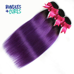 Bundles & Curls - Human Hair Extensions Indian 1B/Purple (Black/Purple) Straight Hair